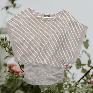 Brown White Stripes Sweater with dramatic sleeveless style and fitted waist